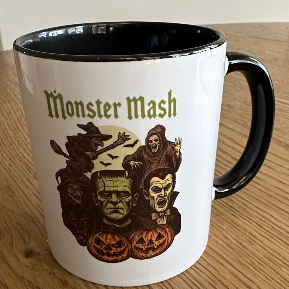 Monster Mash Halloween Ceramic Mug - White and Black